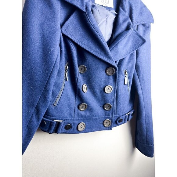See Thru Soul Double Breasted Moto Jacket Womens Medium Blue - Picture 2 of 4
